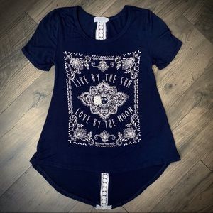 Celestial moon sun embellished shirt navy small